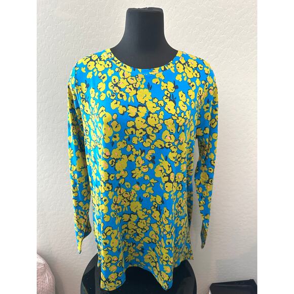 LOGO by LORI GOLDSTEIN | Floral Print Long Sleeve Top Blue Yellow | Size Large - Picture 2 of 8
